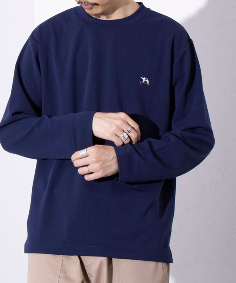 GLOSTER「【GLOSTER/グロスター】フレンチブルドッグ刺繍 カットジョーゼット長袖Tシャツ ワンポイント」|Tシャツ・カットソー|