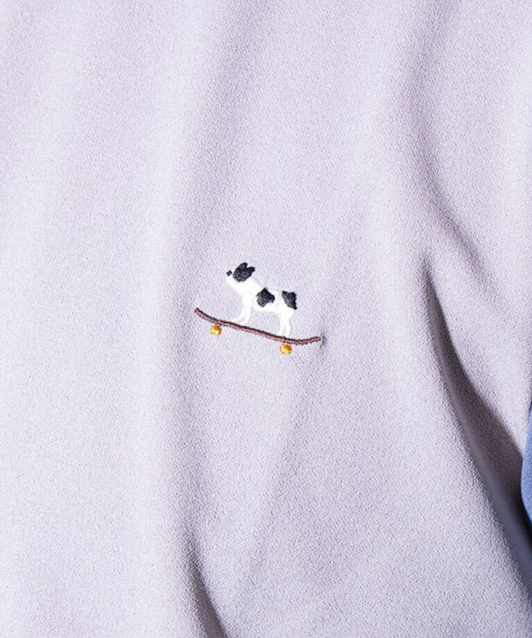 GLOSTER「【GLOSTER/グロスター】フレンチブルドッグ刺繍 カットジョーゼット長袖Tシャツ ワンポイント」|Tシャツ・カットソー|