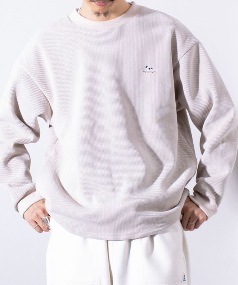 GLOSTER「【GLOSTER】フレンチブルドッグ刺繍 裏フリース コーデュロイ ボンディング プルオーバー」|スウェット・ジャージ|エクリュ