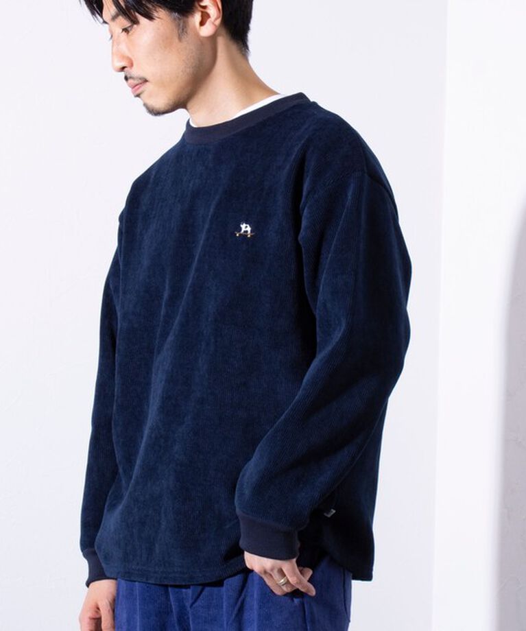 GLOSTER「【GLOSTER】フレンチブルドッグ刺繍 裏フリース コーデュロイ ボンディング プルオーバー」|スウェット・ジャージ|