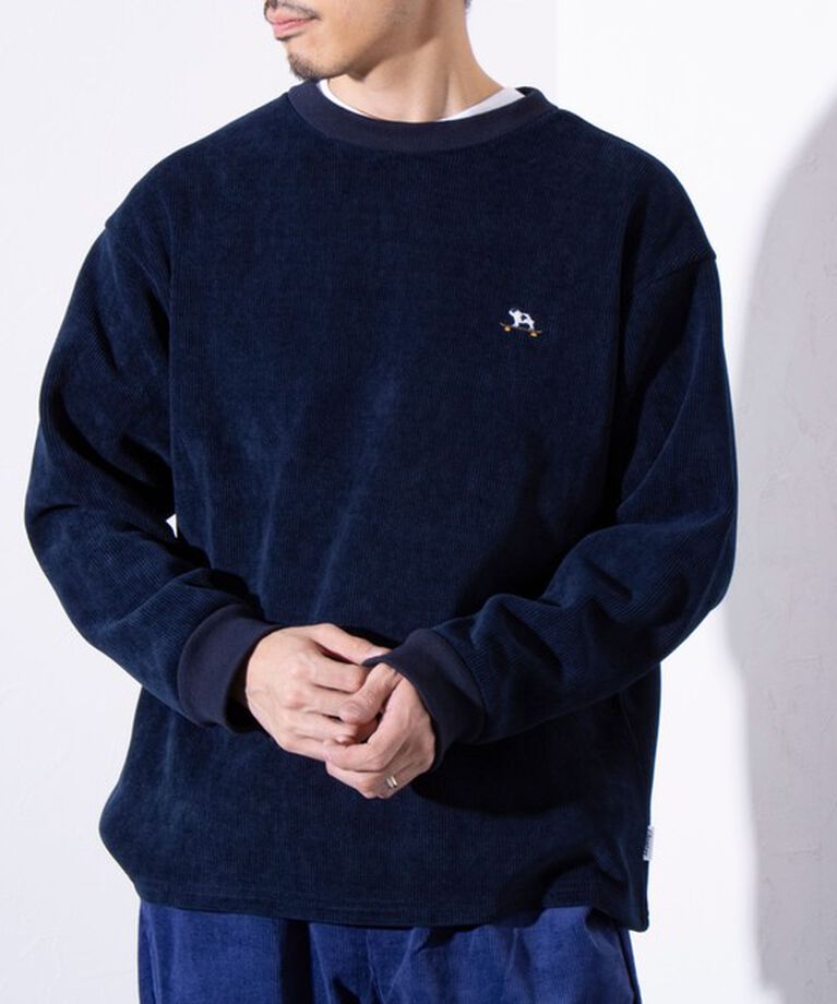 GLOSTER「【GLOSTER】フレンチブルドッグ刺繍 裏フリース コーデュロイ ボンディング プルオーバー」|スウェット・ジャージ|