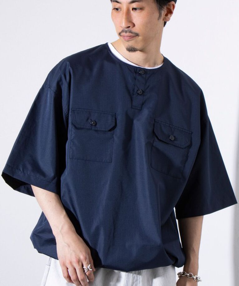 GLOSTER「【TAION/タイオン】ミリタリー Ripstop ヘンリーネック 半袖Tシャツ」|Tシャツ・カットソー|ネイビー