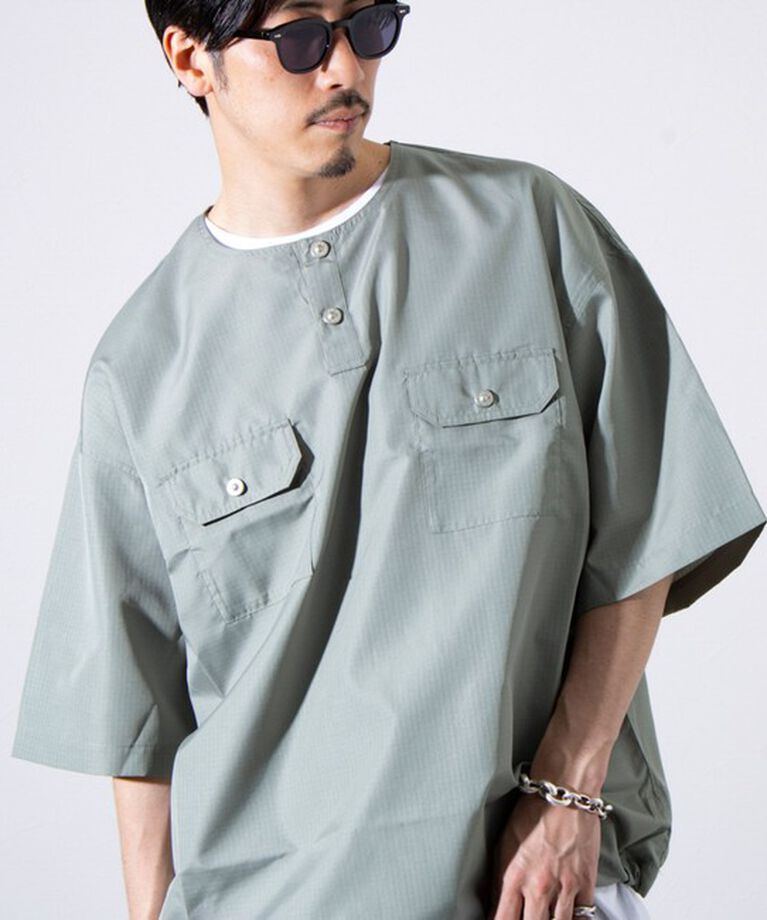 GLOSTER「【TAION/タイオン】ミリタリー Ripstop ヘンリーネック 半袖Tシャツ」|Tシャツ・カットソー|セージグリーン