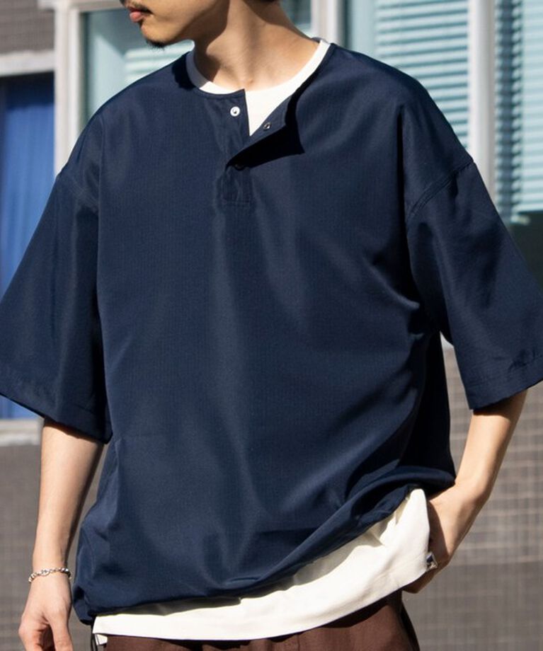 GLOSTER「【TAION/タイオン】別注 ミリタリー Ripstop ヘンリーネック 半袖Tシャツ ユニセックス」|Tシャツ・カットソー|ネイビー