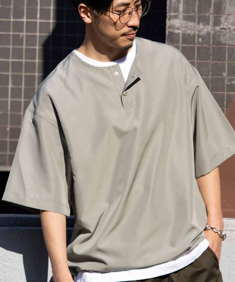 GLOSTER「【TAION/タイオン】別注 ミリタリー Ripstop ヘンリーネック 半袖Tシャツ ユニセックス」|Tシャツ・カットソー|セージグリーン