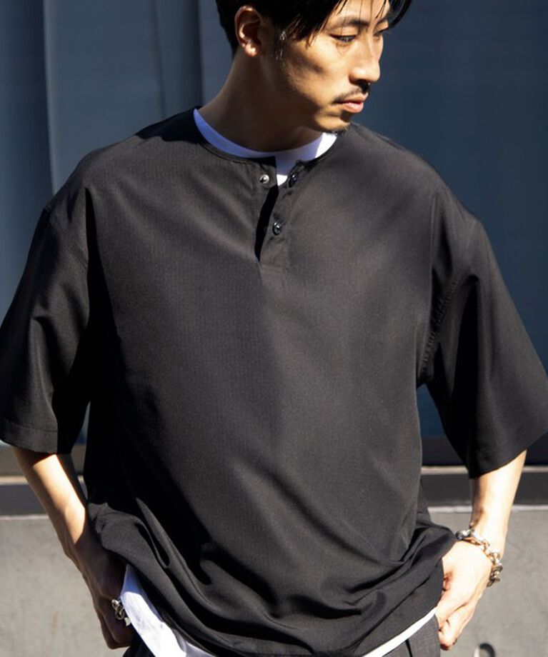 GLOSTER「【TAION/タイオン】別注 ミリタリー Ripstop ヘンリーネック 半袖Tシャツ ユニセックス」|Tシャツ・カットソー|ブラック