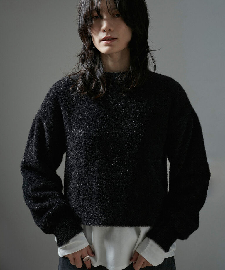 SALON adam et rope'「【WEB限定】シャイニーシャギープルオーバー【セットアップ対応】」|ニット・セーター|ブラック(01)