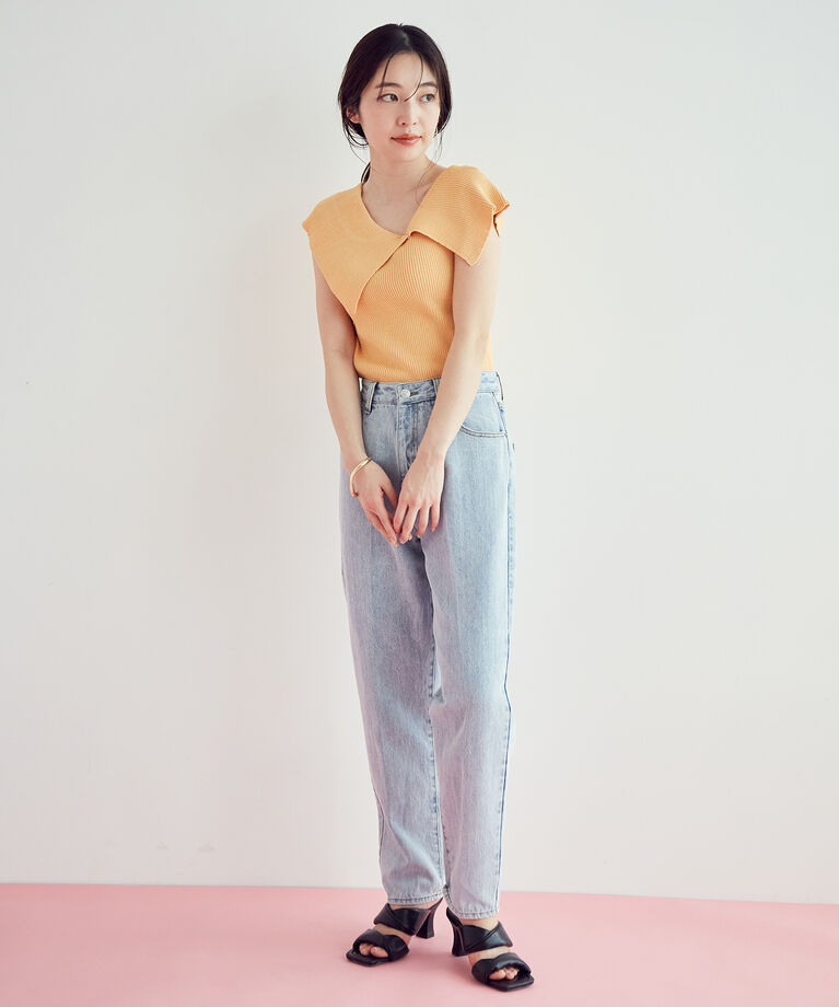 VIS「アシンメトリービッグカラーノースリーブニット【sustainable】」|Tシャツ・カットソー|