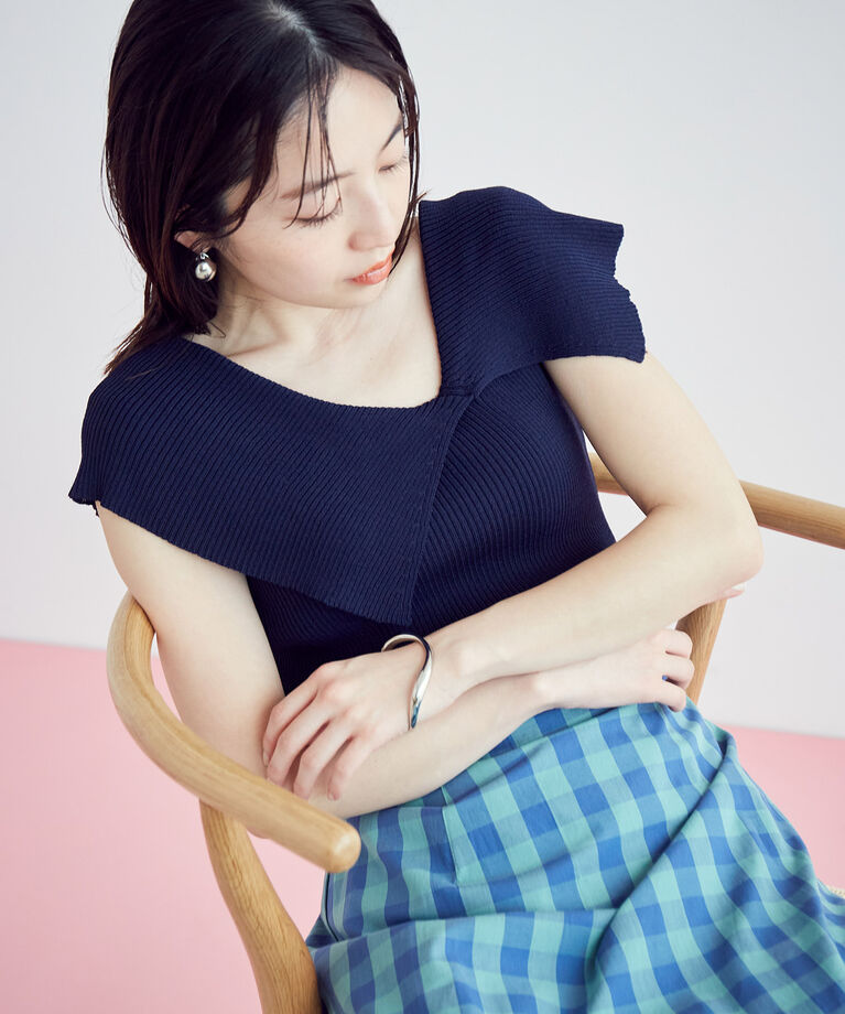 VIS「アシンメトリービッグカラーノースリーブニット【sustainable】」|Tシャツ・カットソー|
