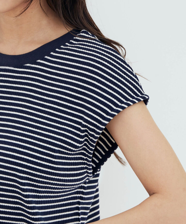 vis-a-vis「【WEB限定】前後２WAYスナップ釦付きフレンチスリーブボーダープルオーバー」|Tシャツ・カットソー|