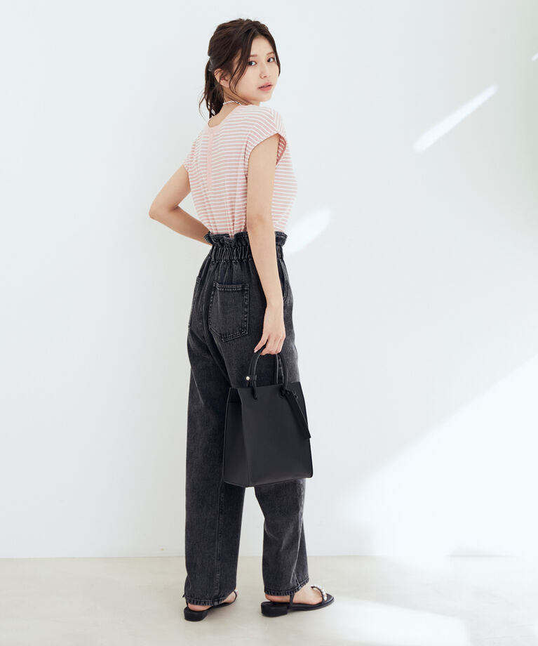 vis-a-vis「【WEB限定】前後２WAYスナップ釦付きフレンチスリーブボーダープルオーバー」|Tシャツ・カットソー|