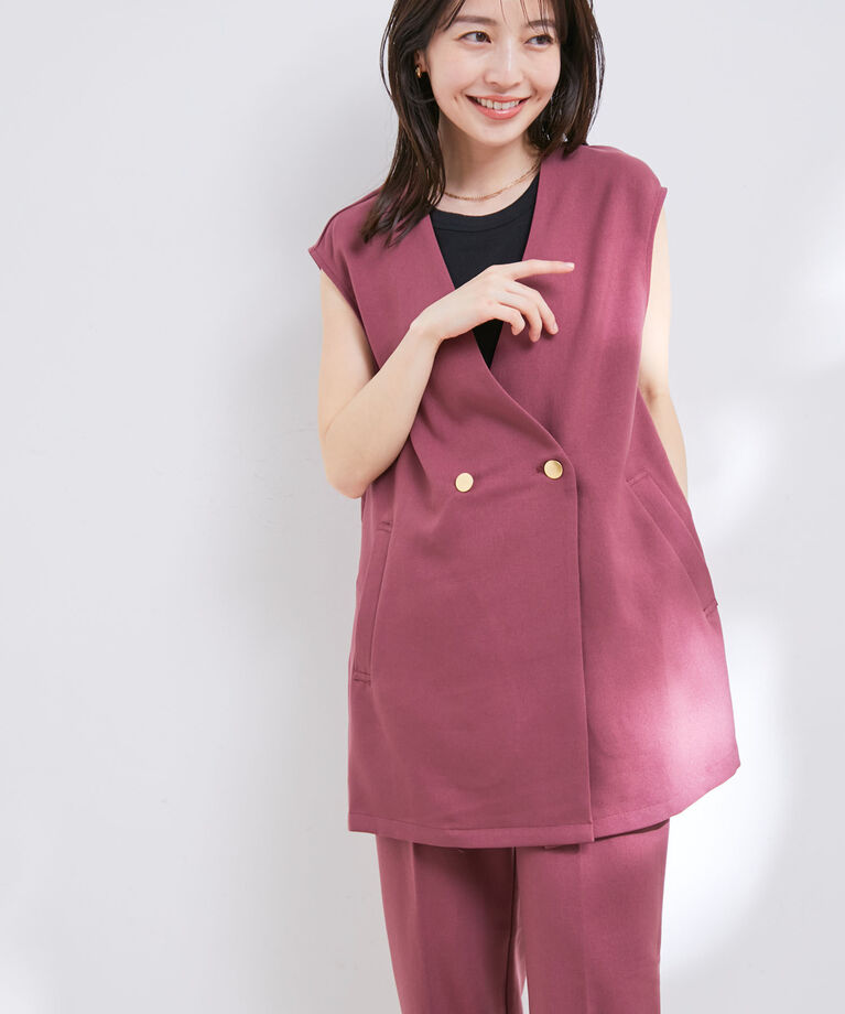 vis-a-vis「【WEB限定】【洗える】ジレ＆ストレートパンツセット」|スラックス|ピンク系(65)