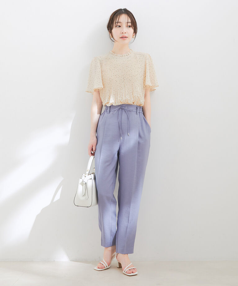 VIS「【洗える】フレアーシフォンプリーツ半袖ブラウス」|シャツ・ブラウス|