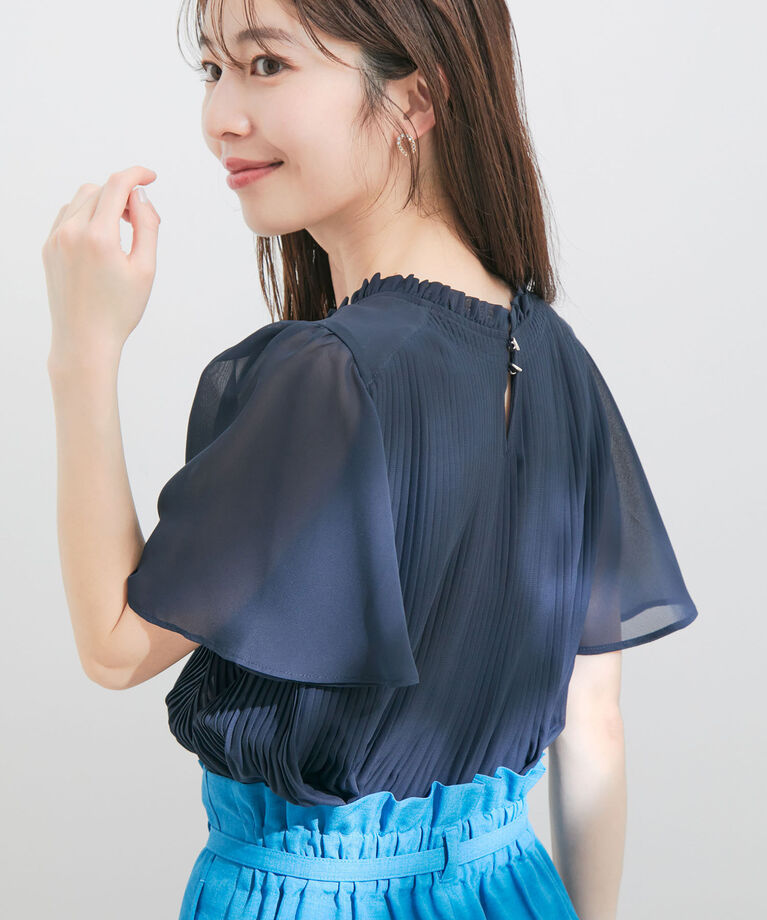 VIS「【洗える】フレアーシフォンプリーツ半袖ブラウス」|シャツ・ブラウス|