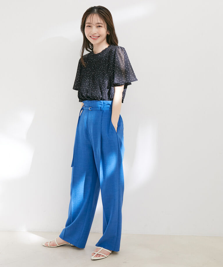 VIS「【洗える】フレアーシフォンプリーツ半袖ブラウス」|シャツ・ブラウス|