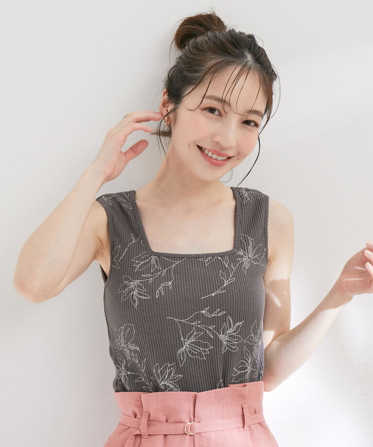 VIS「【洗える】花柄カップ付きリブタンクトップ」|タンクトップ|