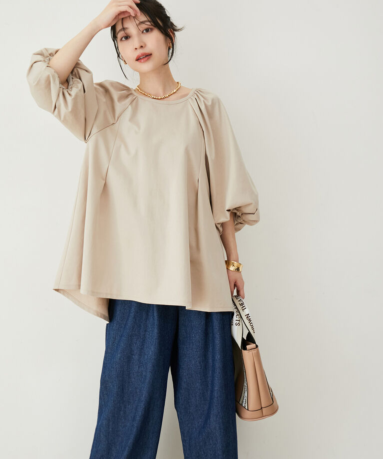 VIS「【洗える】ボリュームスリーブチュニックトップス」|Tシャツ・カットソー|