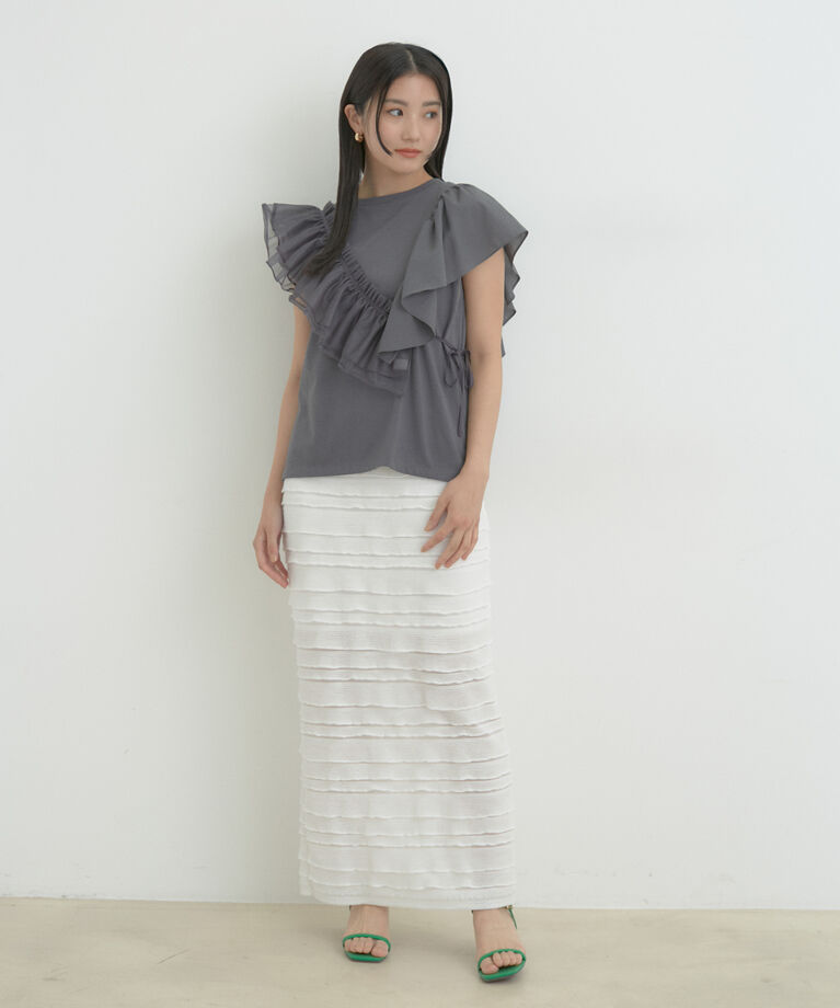 VIS「【SET】サッシュ付きフリルドッキングプルオーバー」|Tシャツ・カットソー|