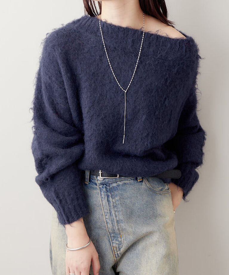  「モヘアライクワイドネックニット」|ニット・セーター|ネイビー