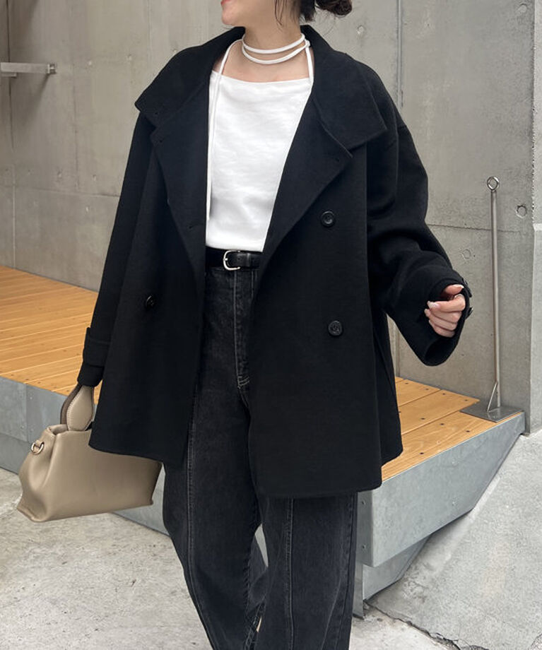  「【サイズ展開あり】Wフェイススタンドウールコート」|その他|ブラック