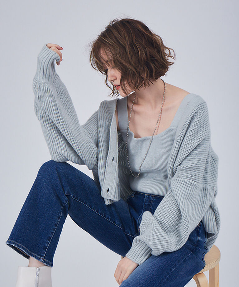 Rouge vif「W混アンサンブルニット」|ニット・セーター|サックスブルー