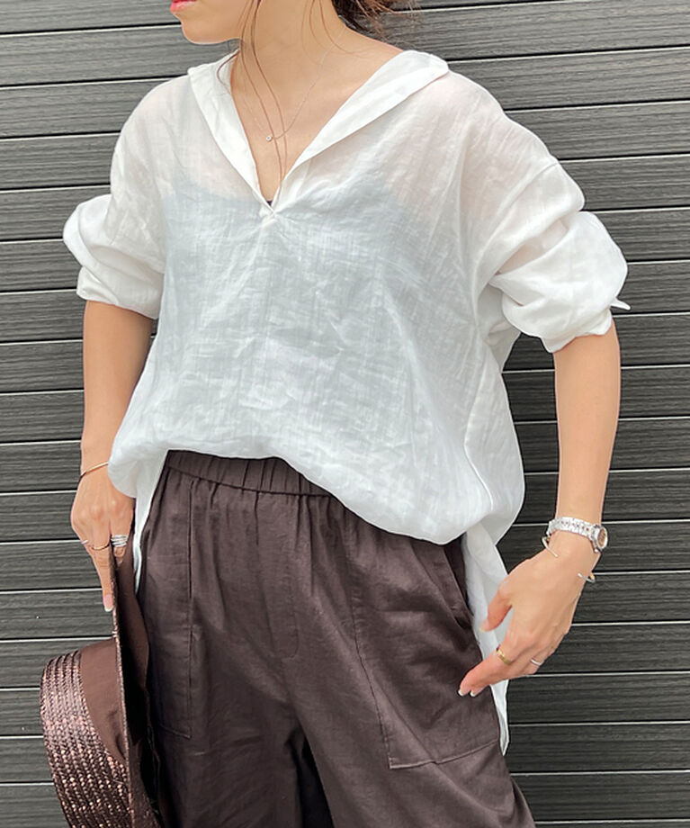 Rouge vif「麻バックスリットVネックシャツ」|シャツ・ブラウス|