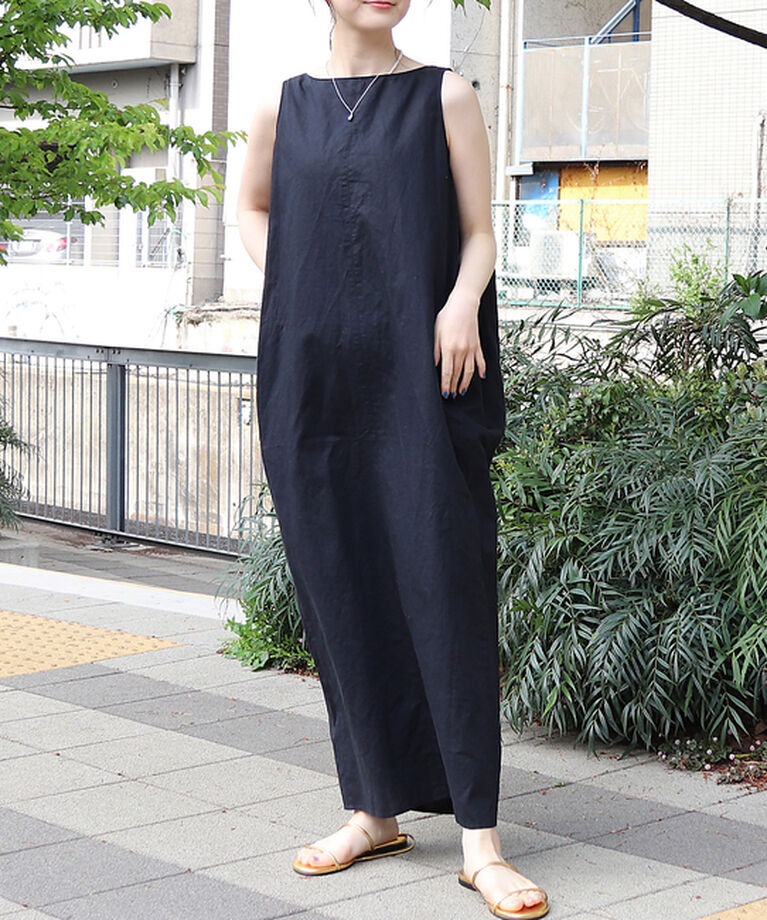 Rouge vif「麻混ノースリーブタックワンピース」|ワンピース|ブラック