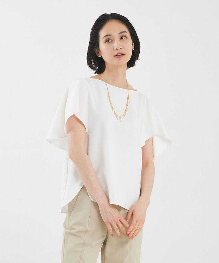 qualite「【セットアップ対応】バックサテンジョーゼットフレアースリーブブラウス」|シャツ・ブラウス|