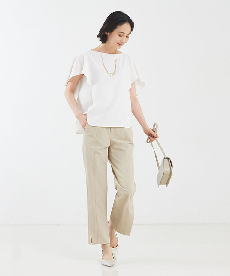 qualite「【セットアップ対応】バックサテンジョーゼットフレアースリーブブラウス」|シャツ・ブラウス|