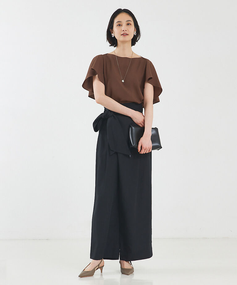 qualite「【セットアップ対応】バックサテンジョーゼットフレアースリーブブラウス」|シャツ・ブラウス|