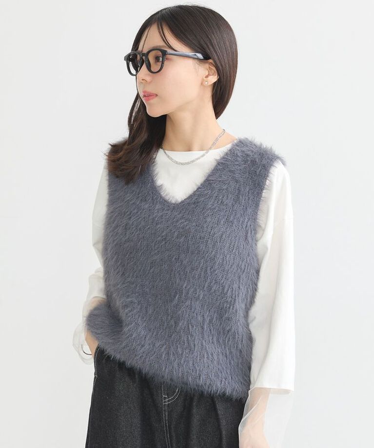 earth music&ecology「シャギーベスト」|ベスト・ジレ|Light Gray