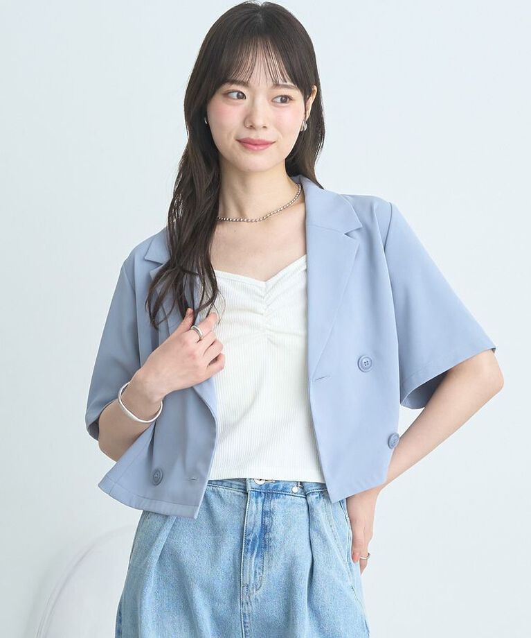 earth music&ecology「ショートテーラードジャケット　25SS 夏 サマージャケット オフィス セットアップ可」|テーラードジャケット|
