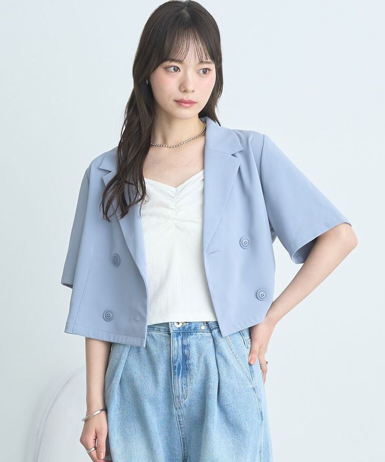 earth music&ecology「ショートテーラードジャケット　25SS 夏 サマージャケット オフィス セットアップ可」|テーラードジャケット|