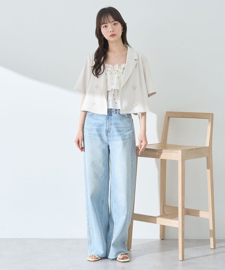 earth music&ecology「ショートテーラードジャケット　25SS 夏 サマージャケット オフィス セットアップ可」|テーラードジャケット|
