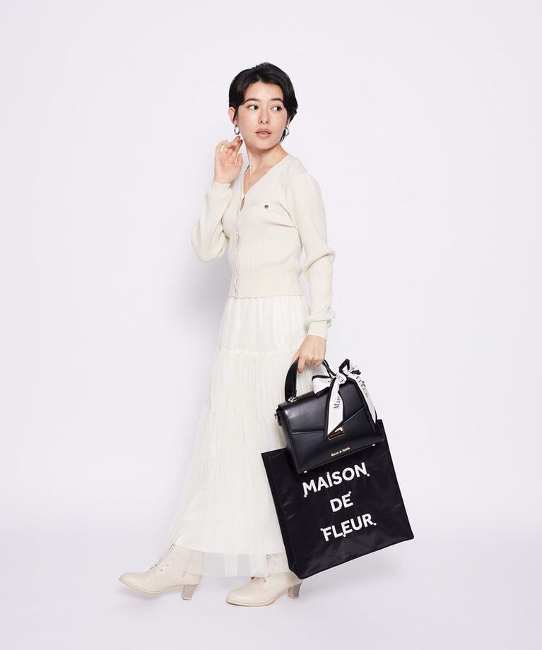 Maison de FLEUR「サテンパールブランドロゴ刺繍トートバッグ　ストレート」|トートバッグ|