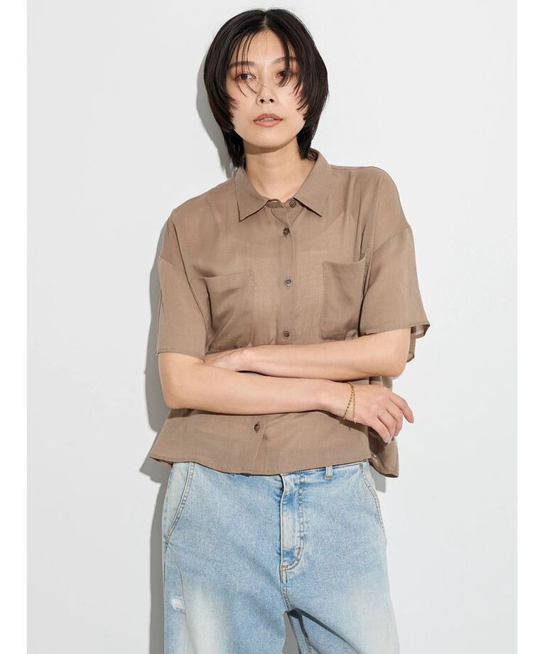 GARAGE OF GOOD CLOTHING「ボイルローンハーフスリーブブラウス」|シャツ・ブラウス|Light brown