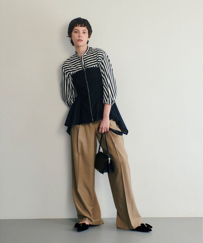 allureville「ギャバタックモダンワイドパンツ」|その他|ベージュ