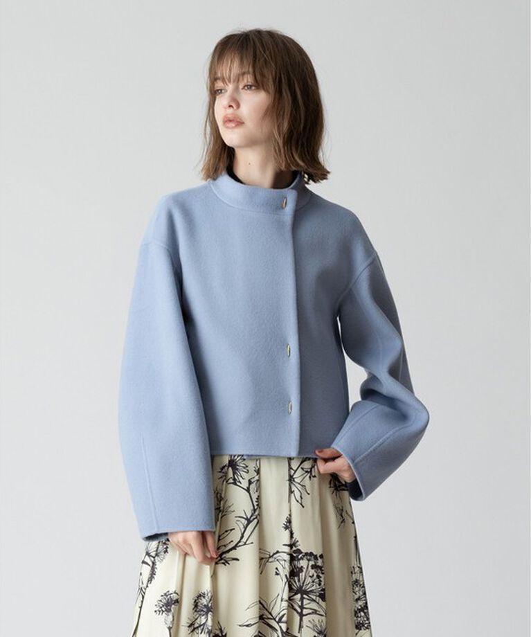 allureville「Wリバースタンドカラーショートコート」|その他|ブルー