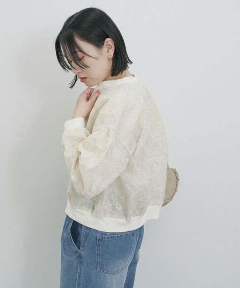 Samansa Mos2 blue「総刺繍シアーブルゾン」|ブルゾン・スタジャン|