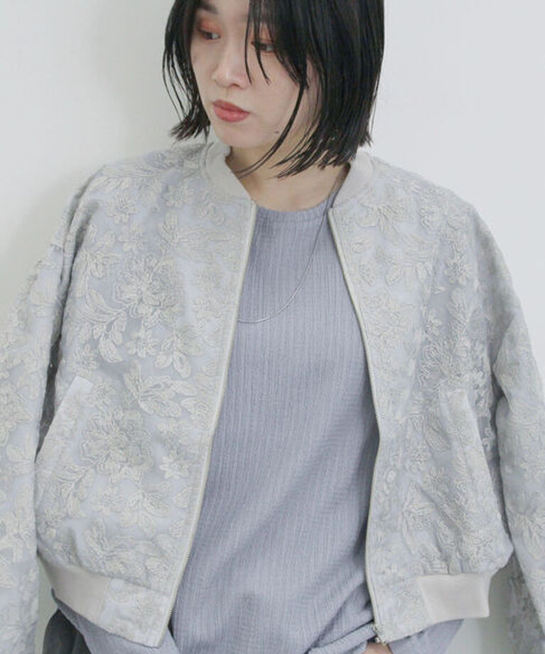 Samansa Mos2 blue「総刺繍シアーブルゾン」|ブルゾン・スタジャン|