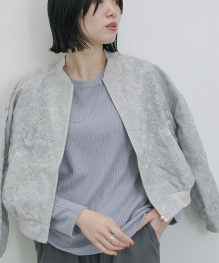 Samansa Mos2 blue「総刺繍シアーブルゾン」|ブルゾン・スタジャン|