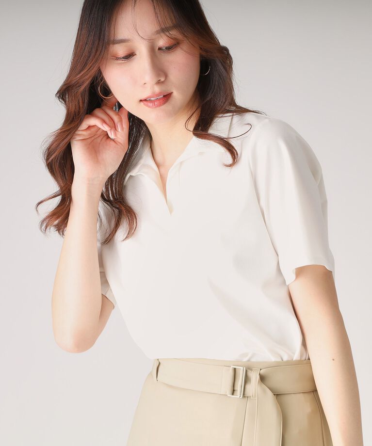 COUP DE CHANCE「【洗える／日本製】きれいめに着られる衿付きスキッパーカットソー」|Tシャツ・カットソー|ホワイト(001)