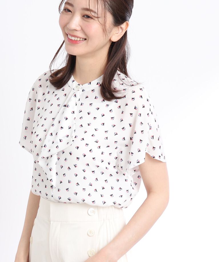 Reflect「【SALE／接触冷感／洗える／セットアップ可能】ヨット柄プリントフリルブラウス」|シャツ・ブラウス|ｵﾌﾎﾜｲﾄ(103)