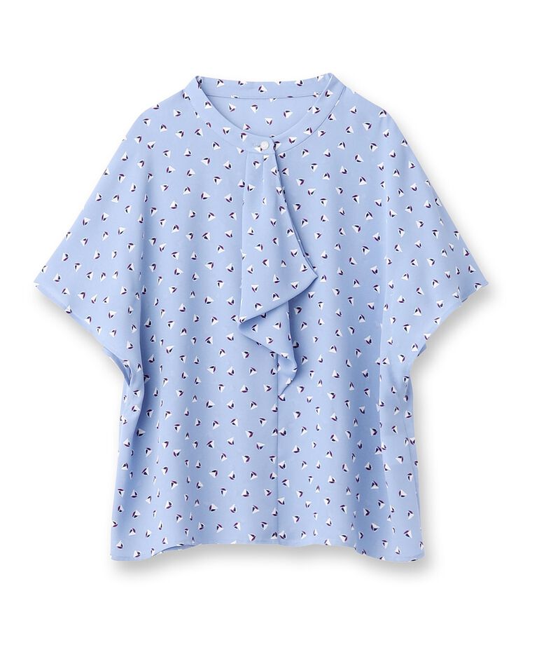 Reflect「【SALE／接触冷感／洗える／セットアップ可能】ヨット柄プリントフリルブラウス」|シャツ・ブラウス|