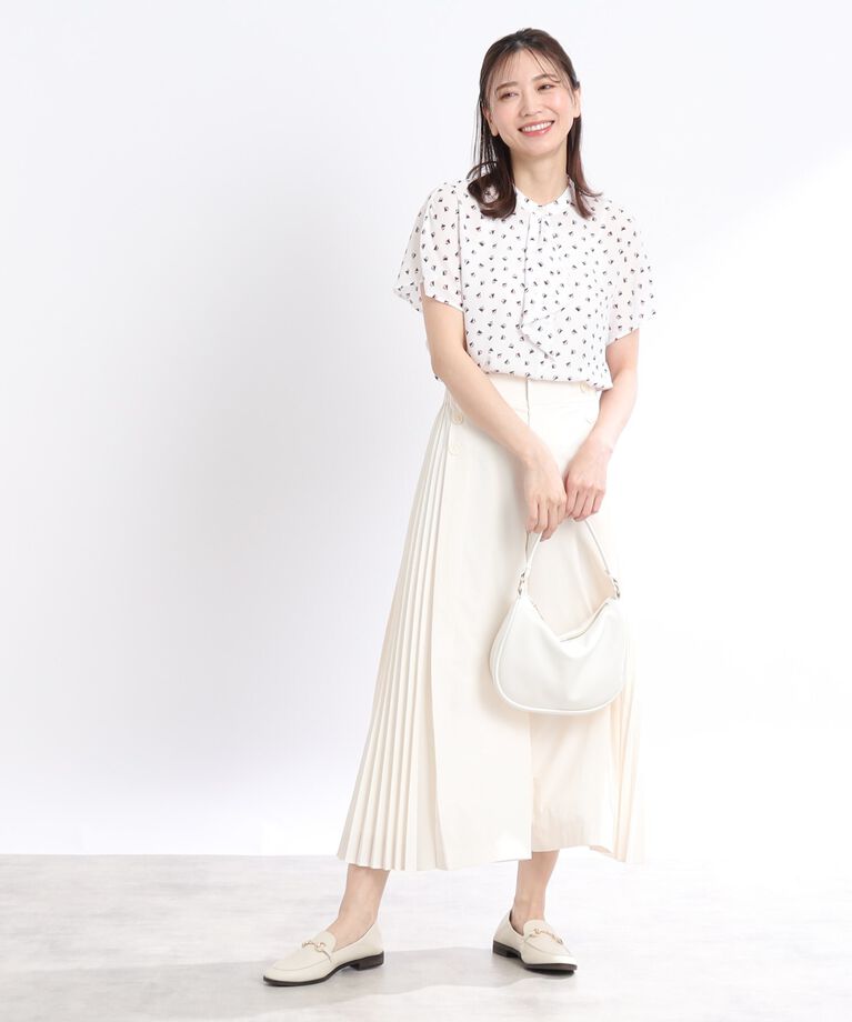 Reflect「【SALE／接触冷感／洗える／セットアップ可能】ヨット柄プリントフリルブラウス」|シャツ・ブラウス|