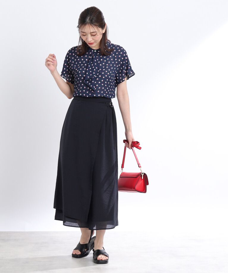 Reflect「【SALE／接触冷感／洗える／セットアップ可能】ヨット柄プリントフリルブラウス」|シャツ・ブラウス|