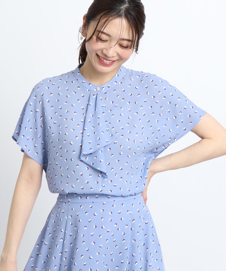Reflect「【SALE／接触冷感／洗える／セットアップ可能】ヨット柄プリントフリルブラウス」|シャツ・ブラウス|