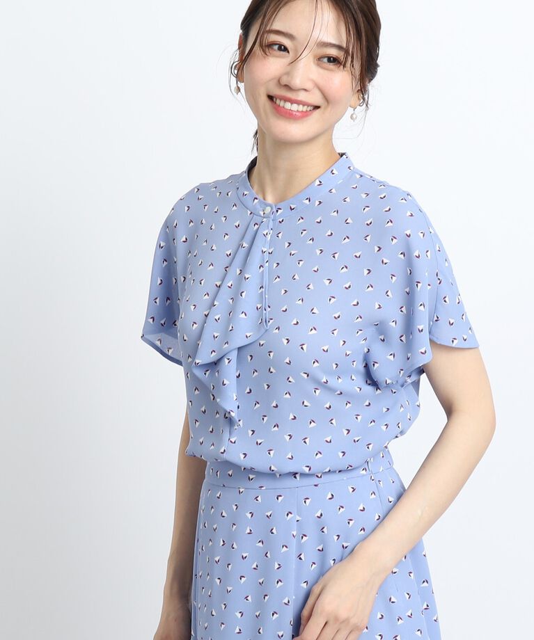 Reflect「【SALE／接触冷感／洗える／セットアップ可能】ヨット柄プリントフリルブラウス」|シャツ・ブラウス|