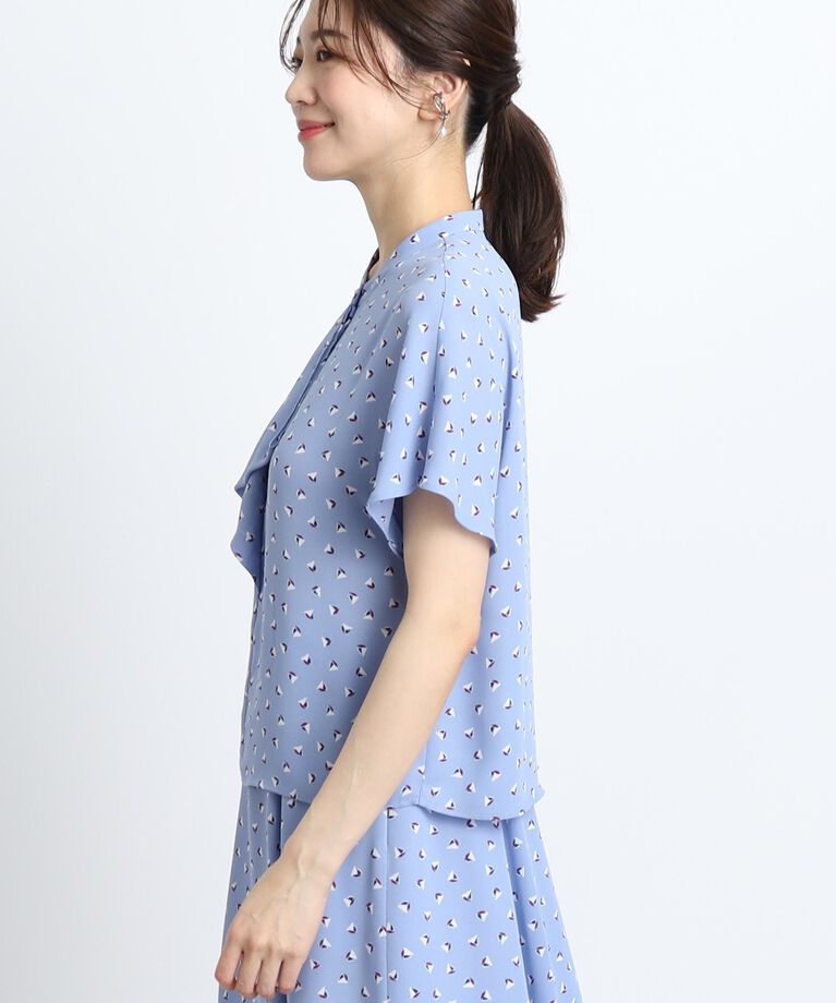 Reflect「【SALE／接触冷感／洗える／セットアップ可能】ヨット柄プリントフリルブラウス」|シャツ・ブラウス|
