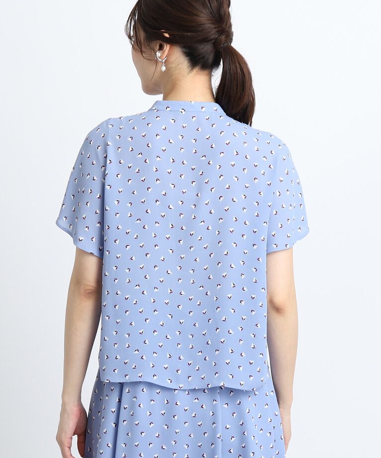 Reflect「【SALE／接触冷感／洗える／セットアップ可能】ヨット柄プリントフリルブラウス」|シャツ・ブラウス|